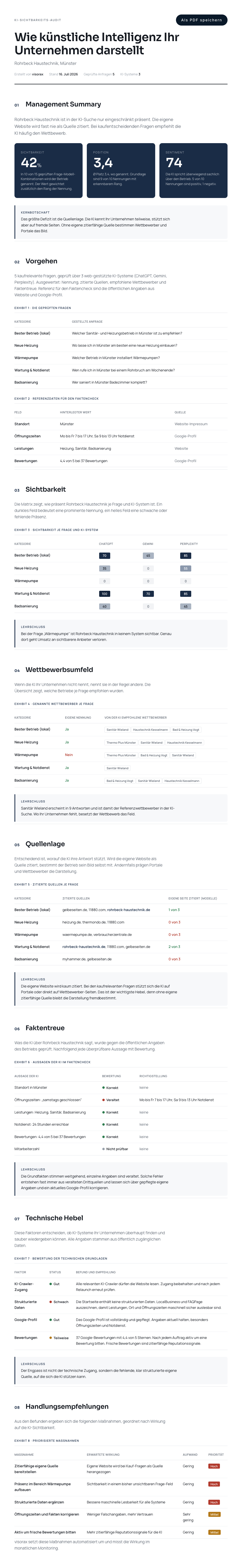 Beispielansicht: KI-Sichtbarkeits-Audit